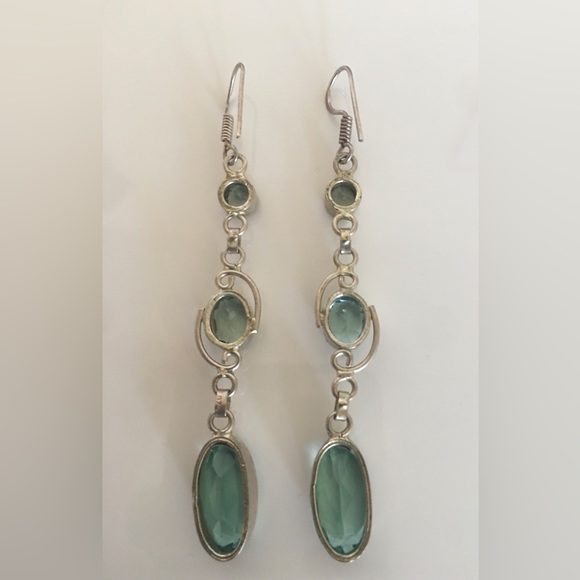 Sterling Silver & blue gemstone drop earrings - handmade - Picture 2 of 7